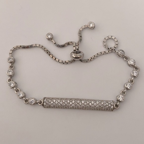 925 Silver bar bracelet cubic zirconia stones tennis bolo lock
